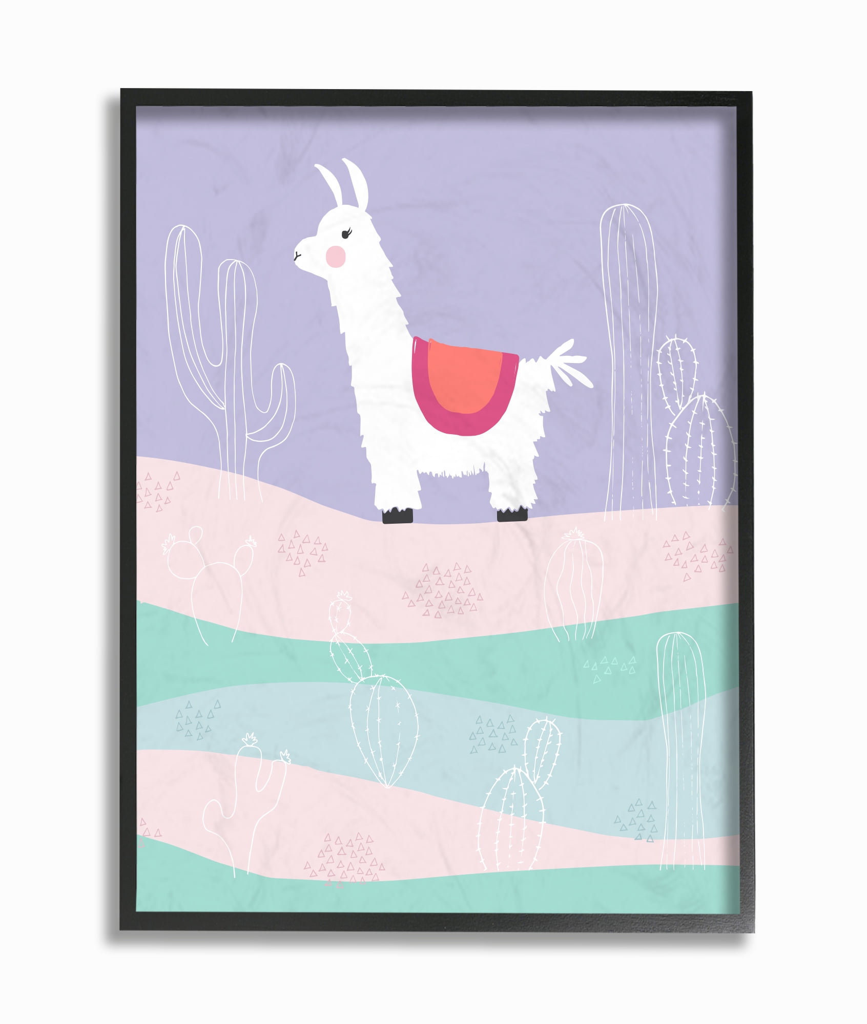 The Kids Room by Stupell Llama in the Pastel Desert With Cacti Oversized Framed Giclee Texturized Art, 16 x 1.5 x 20