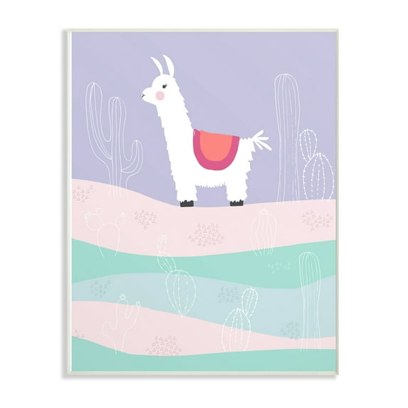 The Kids Room by Stupell Llama in the Pastel Desert With Cacti Oversized Wall Plaque Art, 12.5 x 0.5 x 18.5