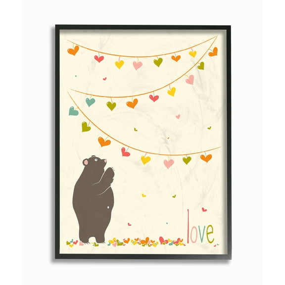 The Kids Room by Stupell Love Bear with Heart Garland Framed Giclee Texturized Art, 11 x 1.5 x 14