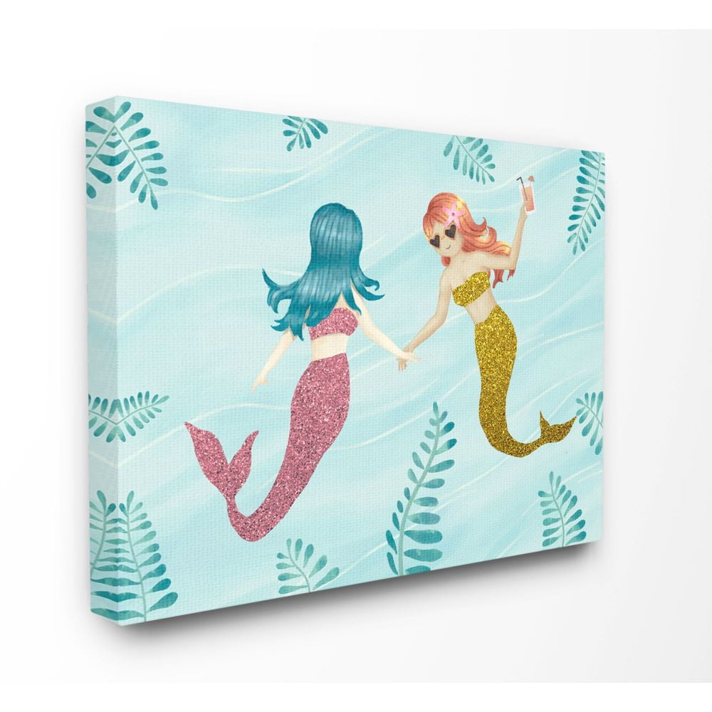 The Kids Room by Stupell Mermaid Hang Out Kids Nursery Blue Design Canvas Wall Art by Ziwei Li