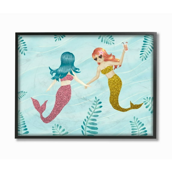 The Kids Room by Stupell Mermaid Hang Out Kids Nursery Blue Design Framed Wall Art by Ziwei Li