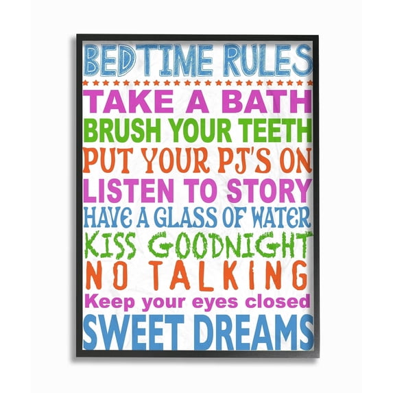 The Kids Room by Stupell Multi Colored Bedtime Rules Typography Framed Giclee Texturized Art, 11 x 1.5 x 14