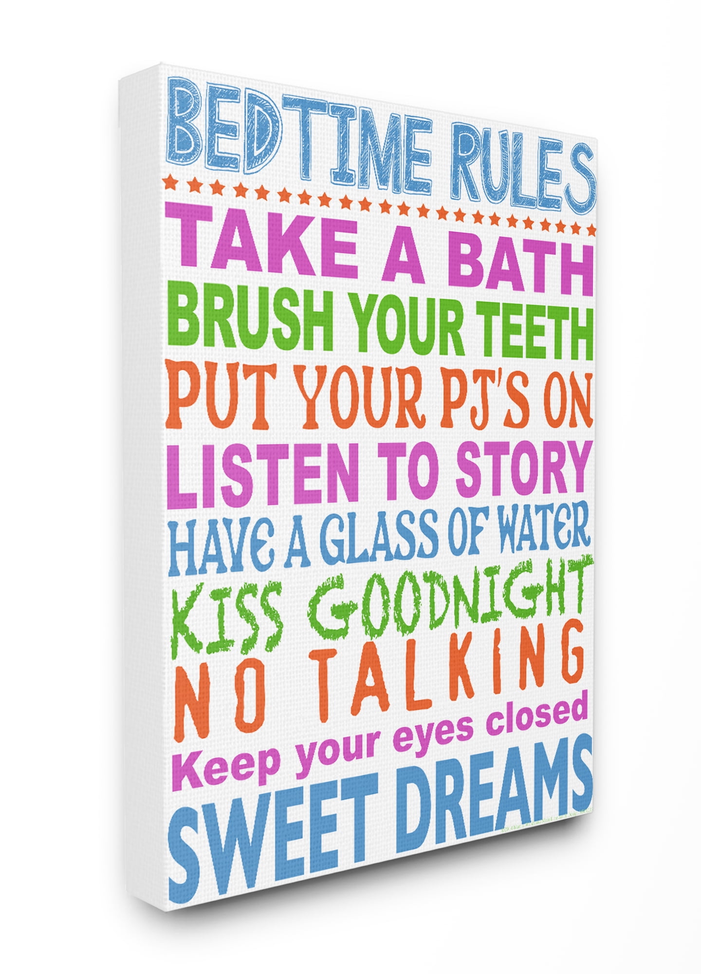 The Kids Room by Stupell Multi Colored Bedtime Rules Typography Stretched Canvas Wall Art, 16 x 1.5 x 20
