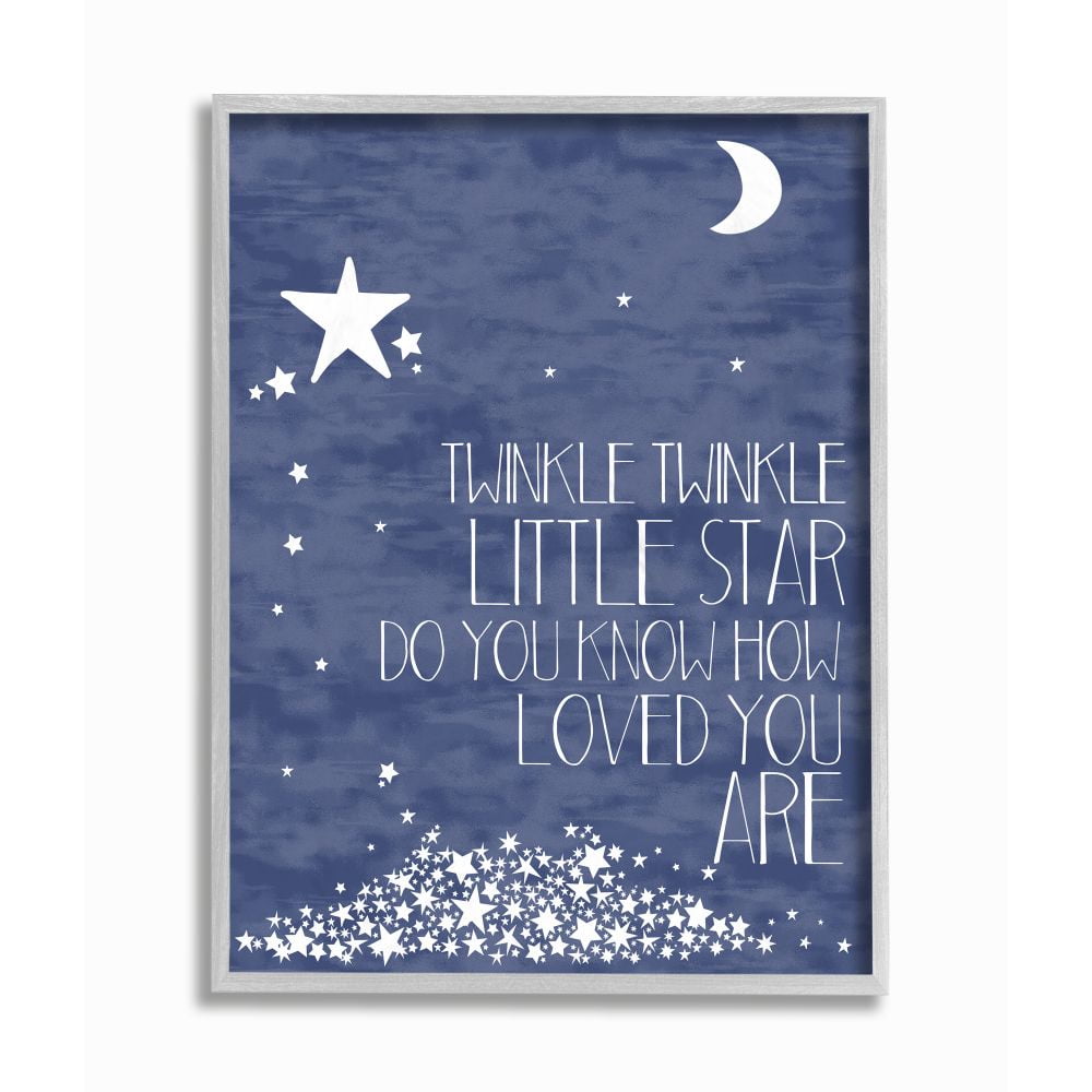 The Kids Room by Stupell Navy Textural Twinkle Little Star Typography Framed Wall Art by Karen Zukowski (Finny And Zook)