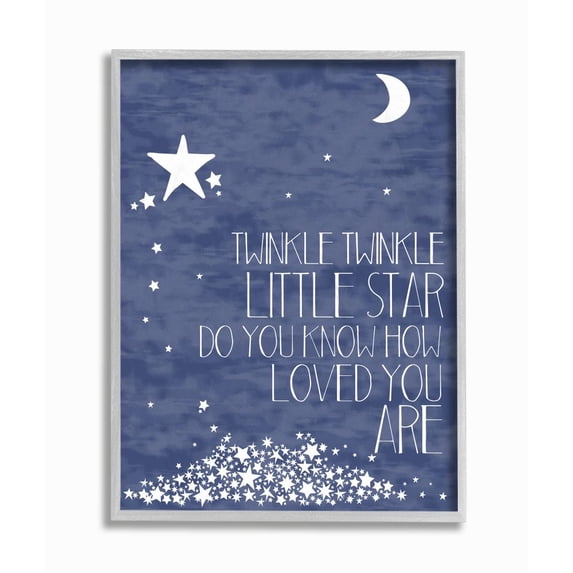 The Kids Room by Stupell Navy Textural Twinkle Little Star Typography Framed Wall Art by Karen Zukowski (Finny And Zook)