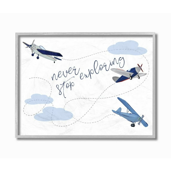 The Kids Room by Stupell Never Stop Exploring Airplanes Framed Wall Art by Sweet Pea Studio