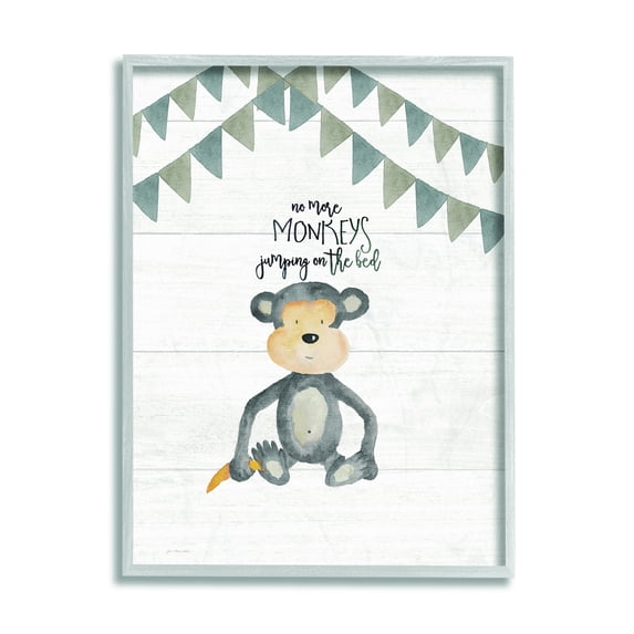 The Kids Room by Stupell No Monkeys Jumping Framed Wall Art by Jo Moulton