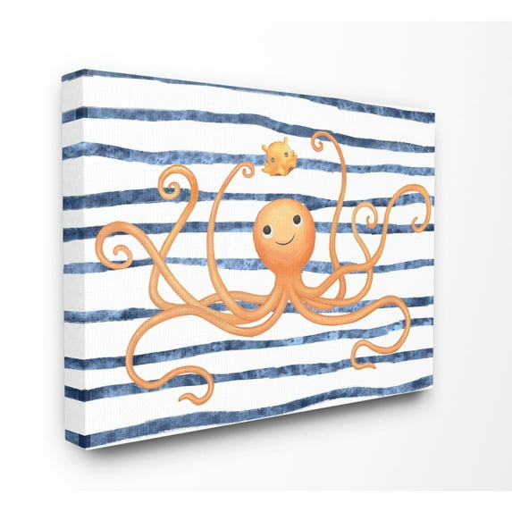 The Kids Room by Stupell Octopus Ocean Animal Orange Blue Kids Nursery Design Canvas Wall Art by Ziwei Li