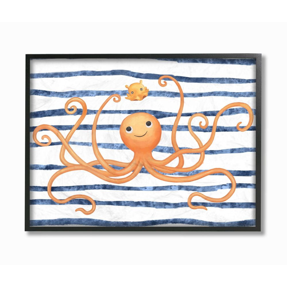 The Kids Room by Stupell Octopus Ocean Animal Orange Blue Kids Nursery Design Framed Wall Art by Ziwei Li
