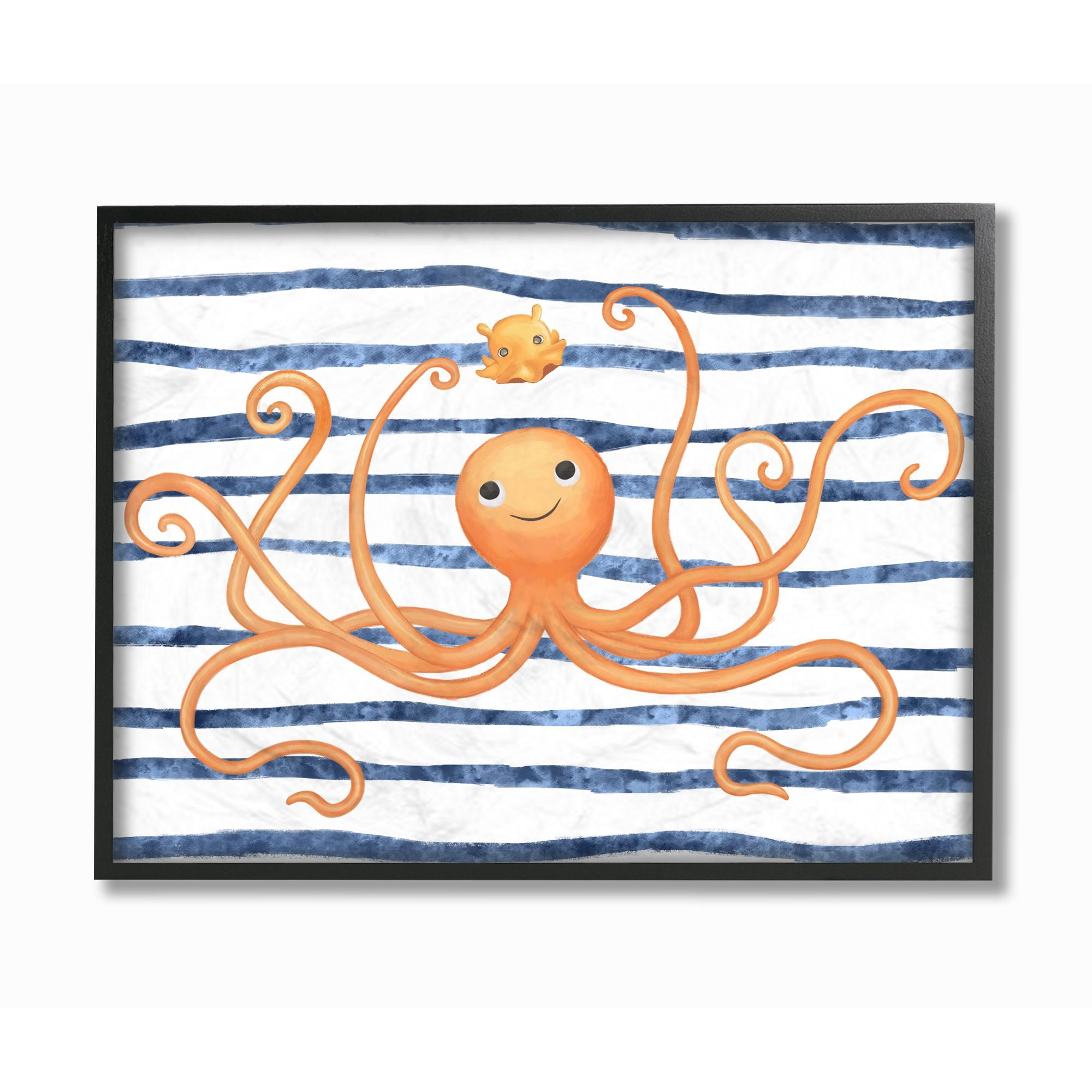 The Kids Room by Stupell Octopus Ocean Animal Orange Blue Kids Nursery Design Framed Wall Art by Ziwei Li