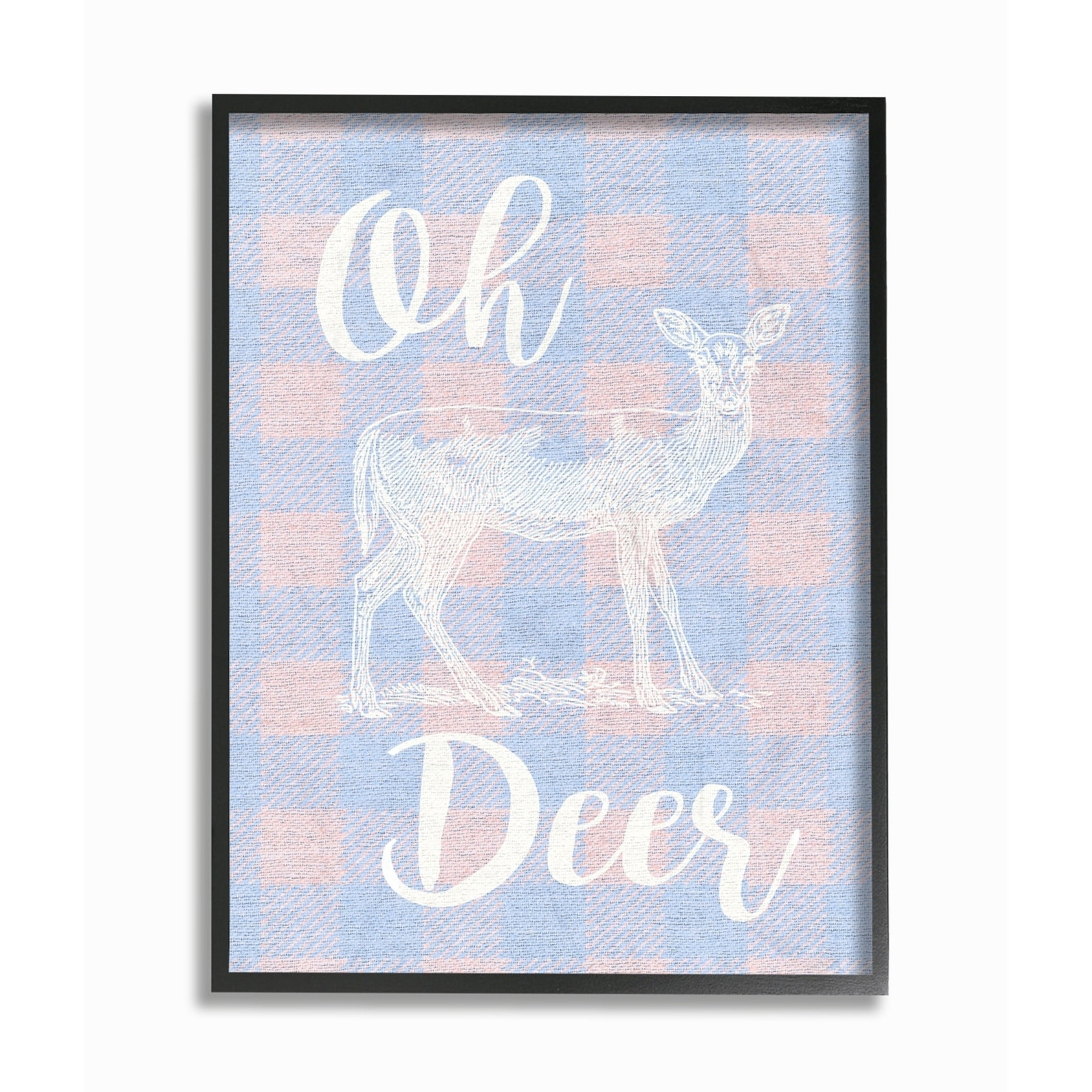 The Kids Room by Stupell Oh Deer White Stamp on Pink Plaid Framed Giclee Texturized Art, 11 x 1.5 x 14