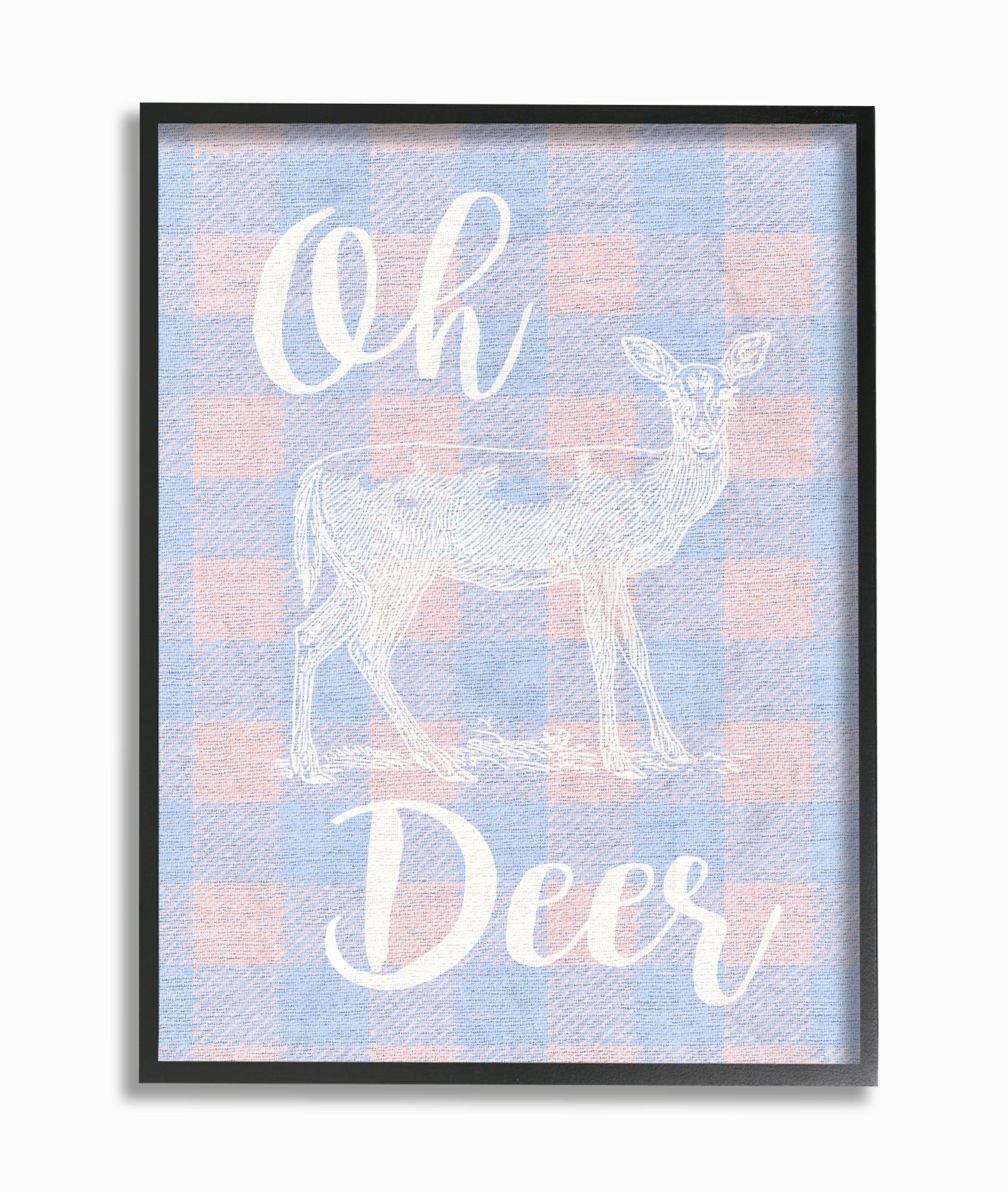 The Kids Room by Stupell Oh Deer White Stamp on Pink Plaid Oversized Framed Giclee Texturized Art, 16 x 1.5 x 20