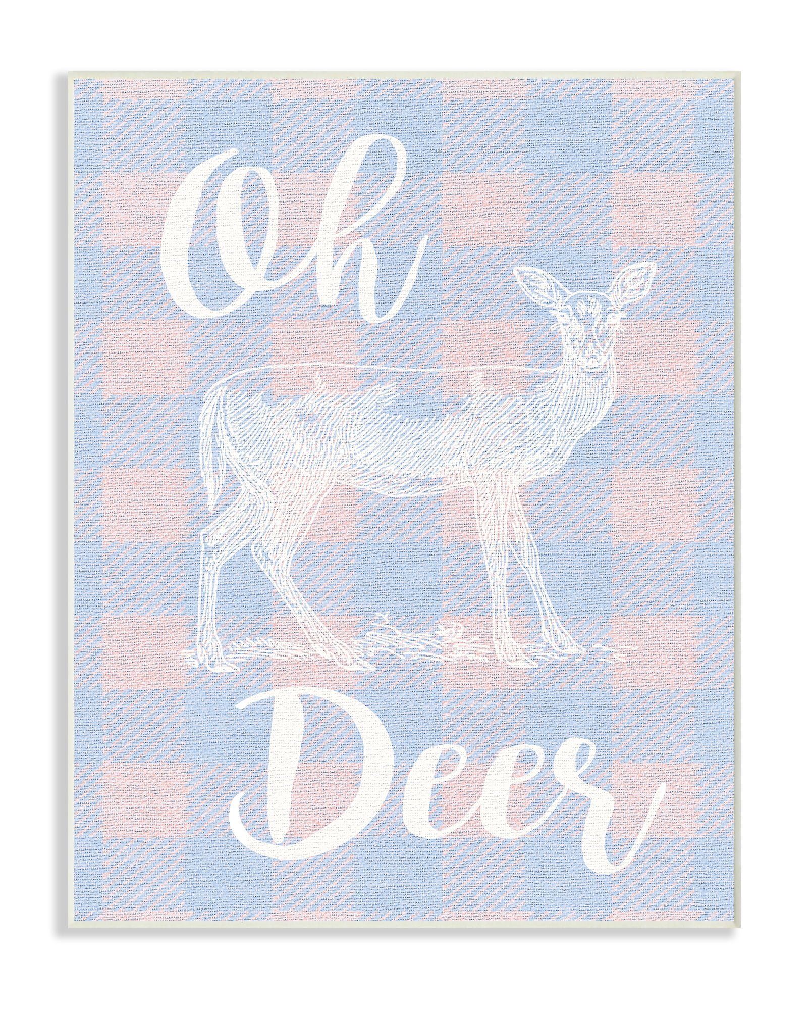 The Kids Room by Stupell Oh Deer White Stamp on Pink Plaid Wall Plaque Art, 10 x 0.5 x 15