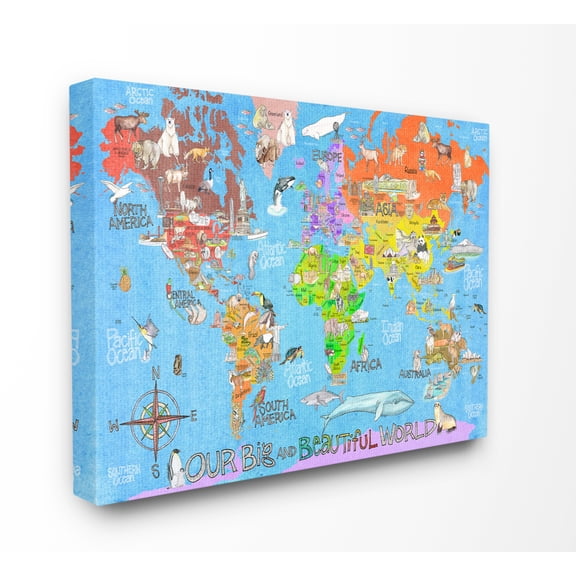 The Kids Room by Stupell Our Big Beautiful World Map Canvas Wall Art by Marley Ungaro