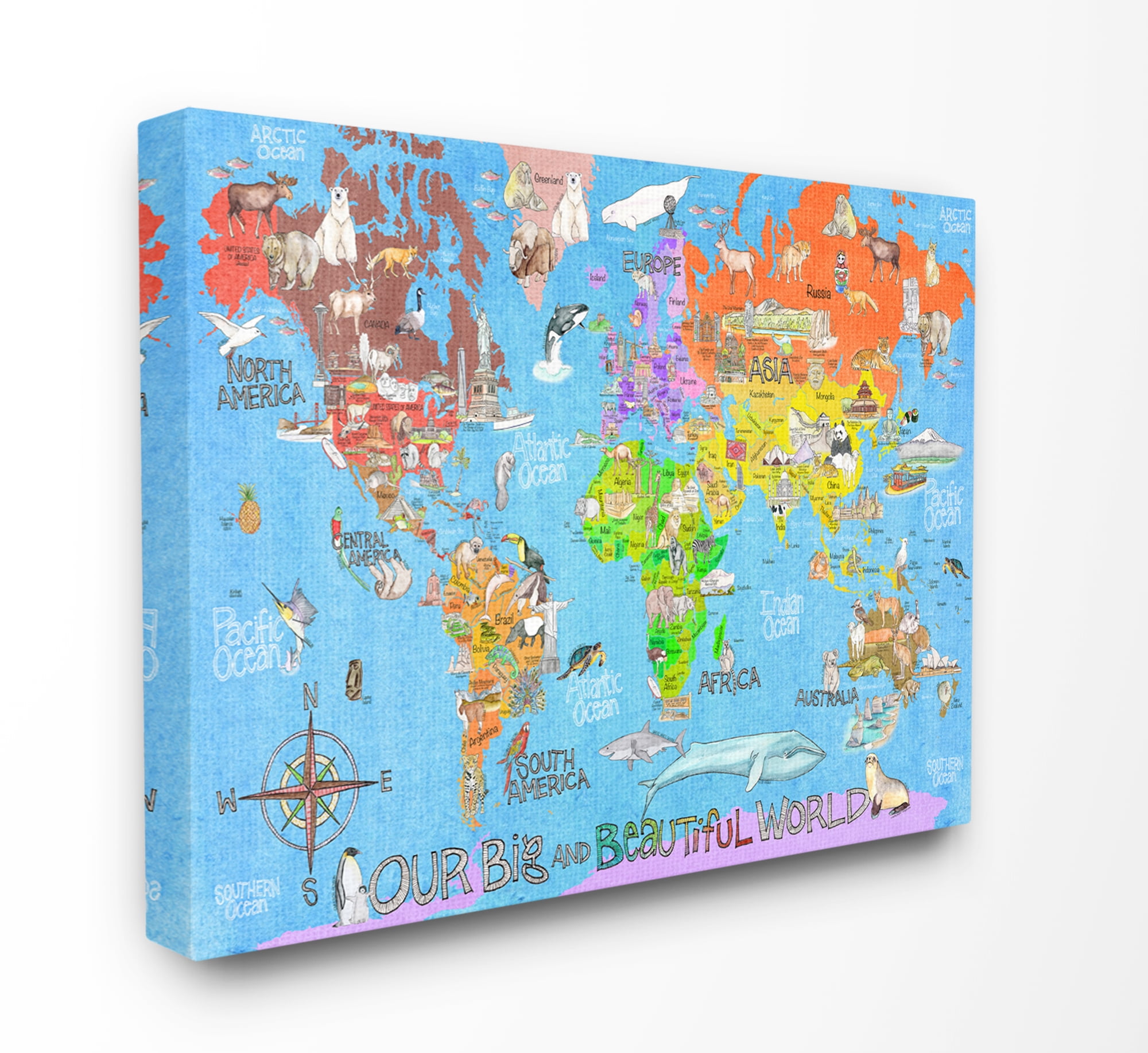 The Kids Room by Stupell Our Big Beautiful World Map Canvas Wall Art by Marley Ungaro