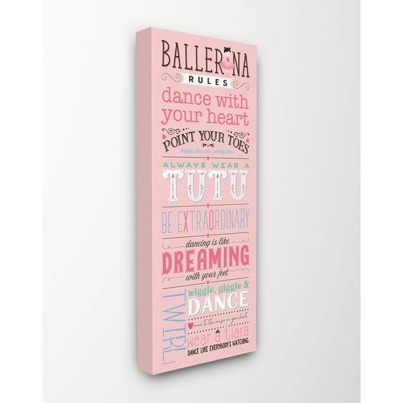 The Kids Room by Stupell Pink Ballerina Rules Dance With Your Heart Typography Canvas Wall Art