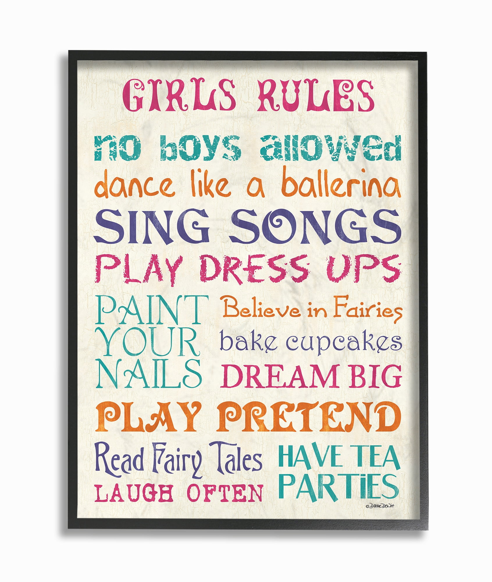 The Kids Room by Stupell Pink Teal Orange and Purple Girls Rules Framed Giclee Texturized Art, 11 x 1.5 x 14