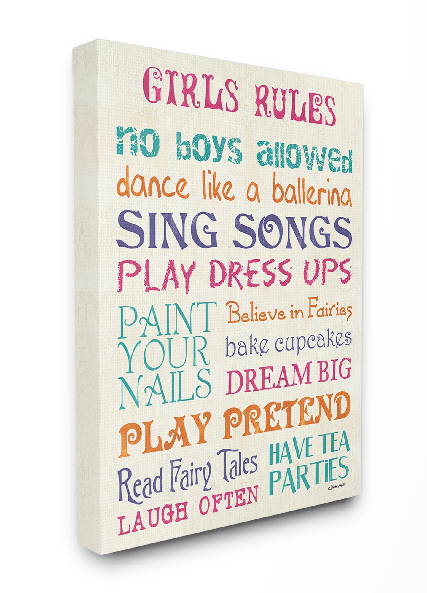 The Kids Room by Stupell Pink Teal Orange and Purple Girls Rules Oversized Stretched Canvas Wall Art, 24 x 1.5 x 30