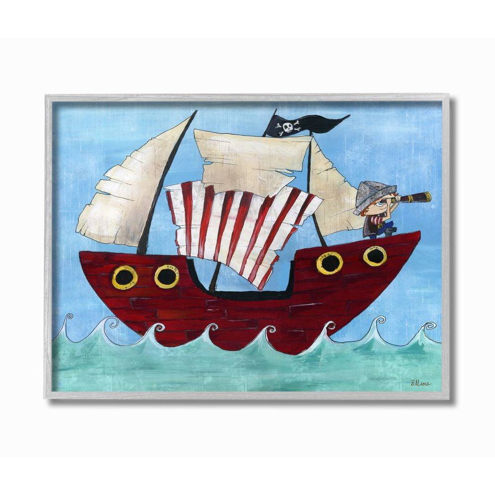 The Kids Room by Stupell Pirate Ship At Sea Framed Wall Art by Bealook Kids