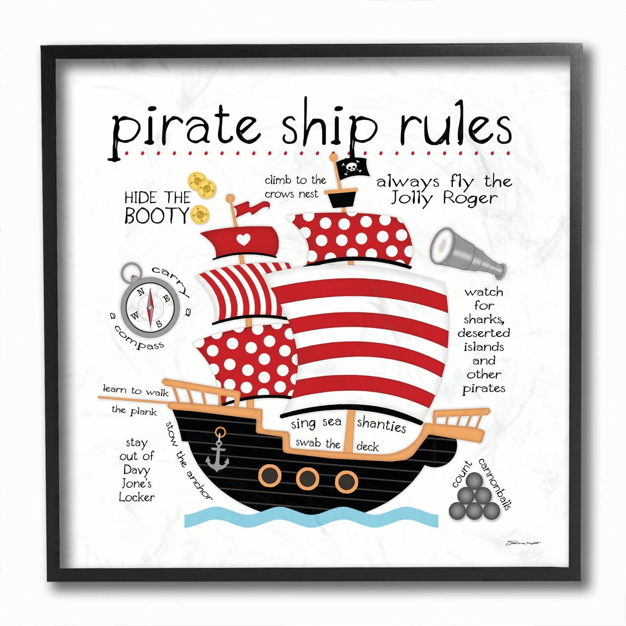 The Kids Room by Stupell Pirate Ship Rules Framed Wall Art by Stephanie Workman Marrott