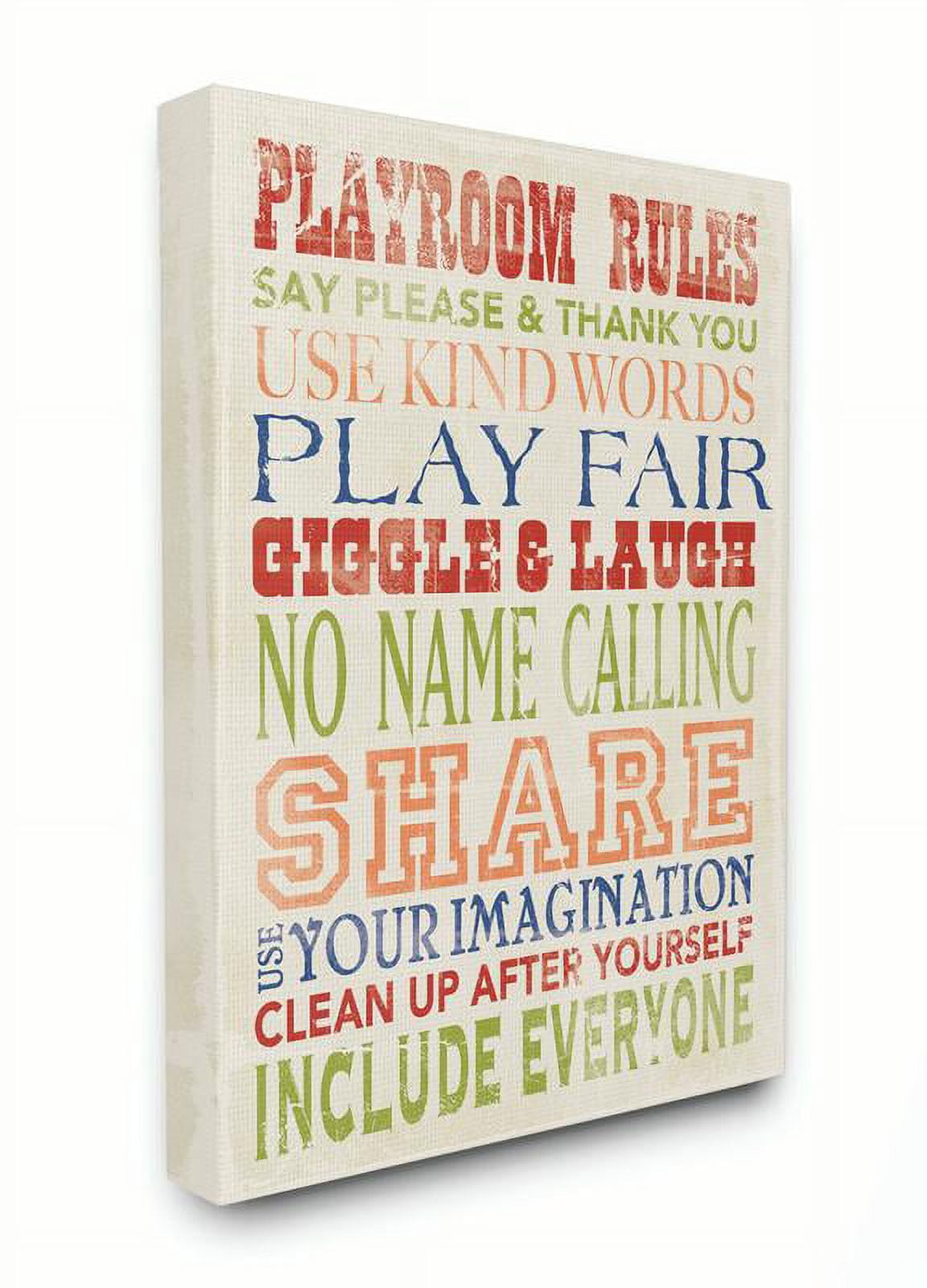 The Kids Room by Stupell Playroom Rules In Four Colors Canvas Wall Art by Stephanie Workman Marrott