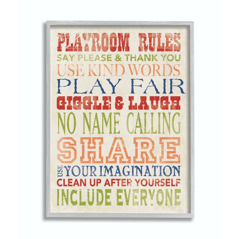 The Kids Room by Stupell Playroom Rules In Four Colors Framed Wall Art by Stephanie Workman Marrott