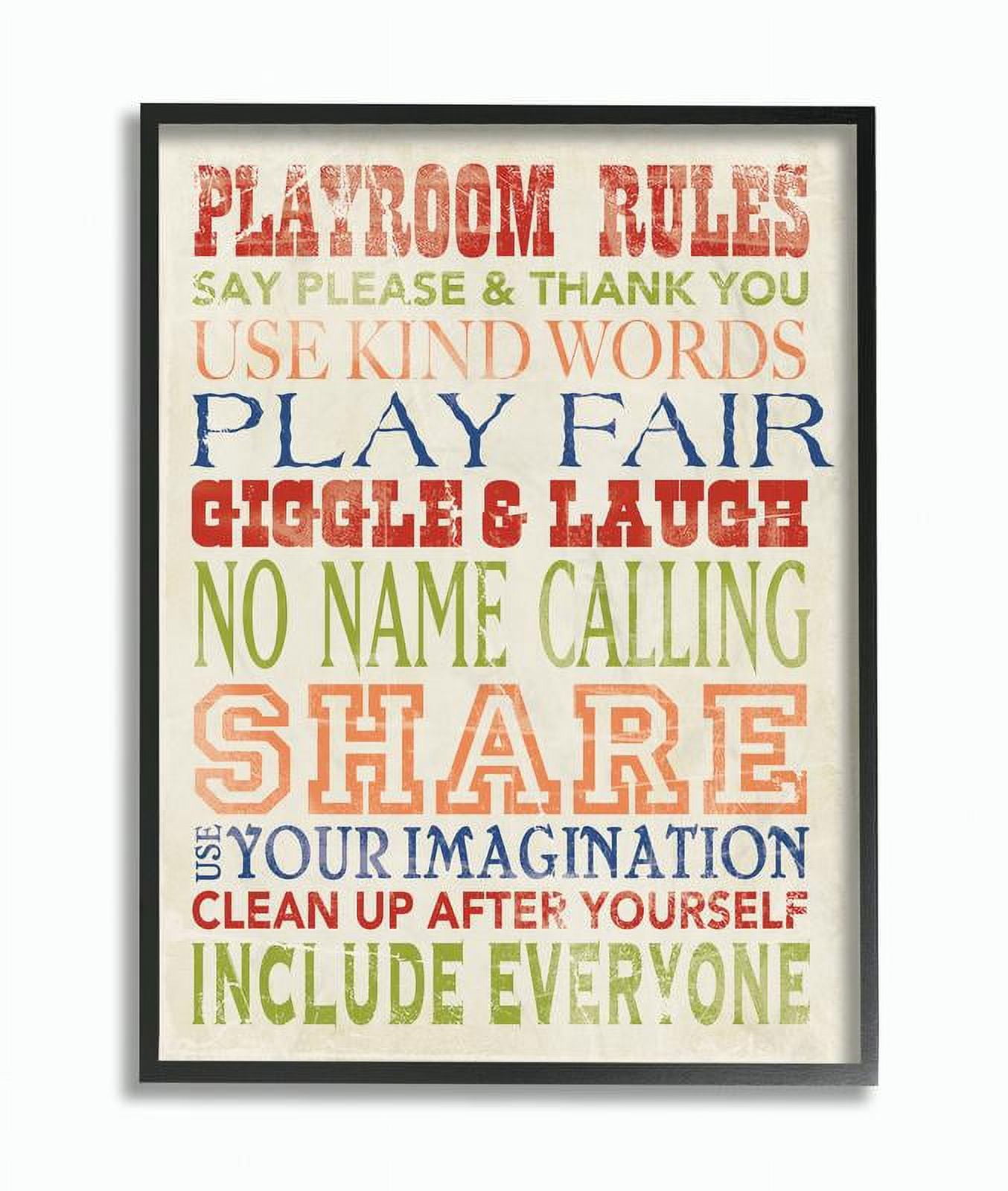 The Kids Room by Stupell Playroom Rules In Four Colors Framed Wall Art by Stephanie Workman Marrott