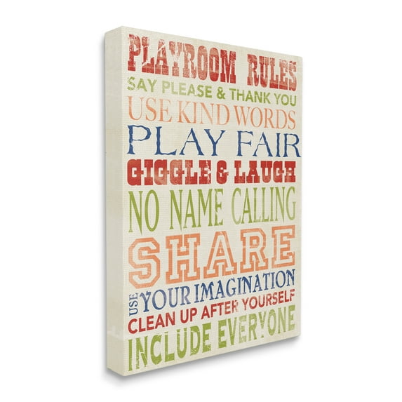 The Kids Room by Stupell Playroom Rules In Four Colors Oversized Stretched Canvas Wall Art, 24 x 1.5 x 30