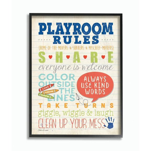 The Kids Room by Stupell Playroom Rules Notebook Paper Framed Wall Art by Stephanie Workman Marrott