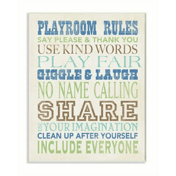 The Kids Room by Stupell Playroom Rules Typography In Blues Green And Brown Wall Plaqueby Stephanie Workman Marrott