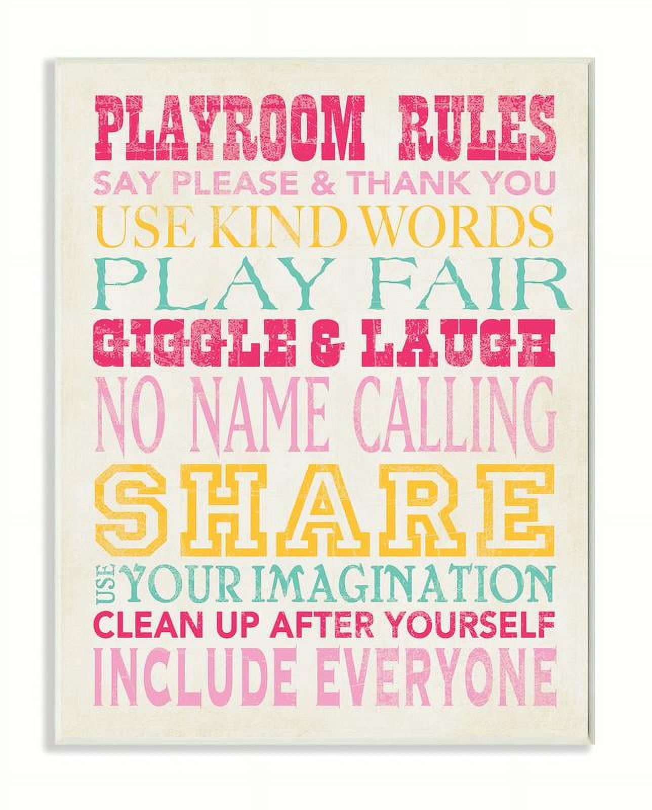 The Kids Room by Stupell Playroom Rules Typography In Pinks Yellow And Blue Wall Plaqueby Stephanie Workman Marrott