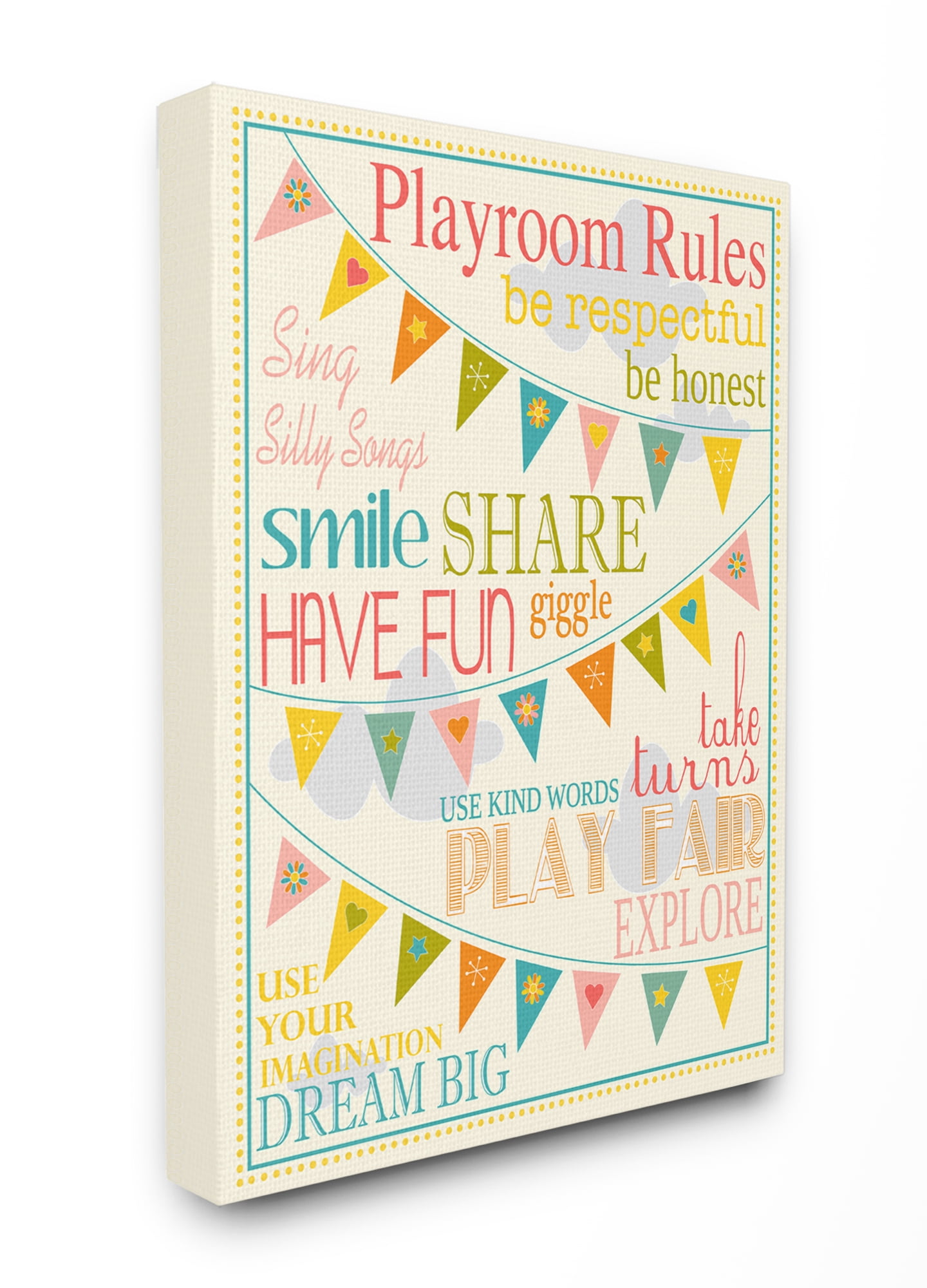 The Kids Room by Stupell Playroom Rules With Pennants In Pink Canvas Wall Art by Karen Zukowski (Finny And Zook)