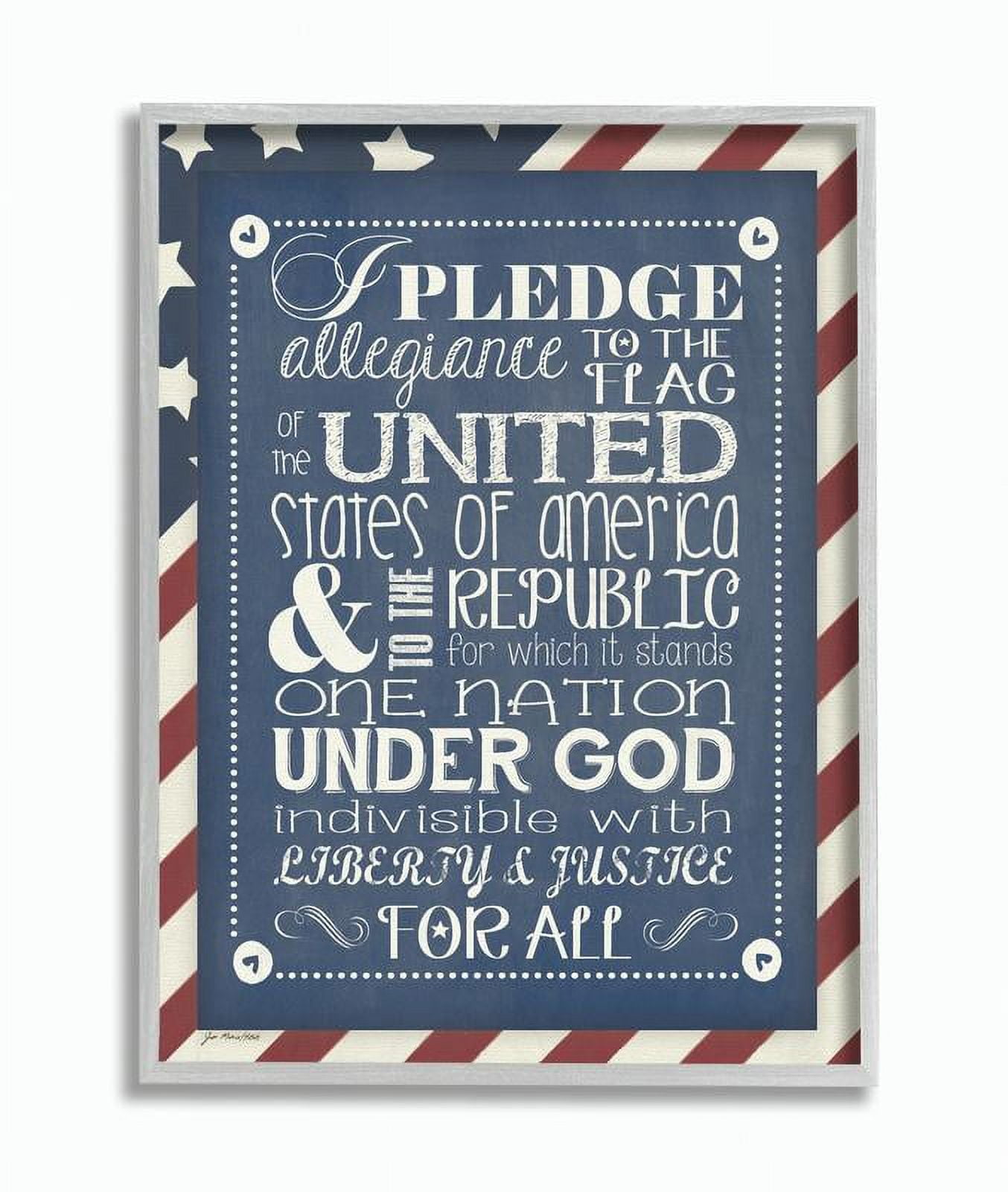 The Kids Room by Stupell Pledge Of Allegiance With American Flag Background Framed Wall Art by Jo Moulton