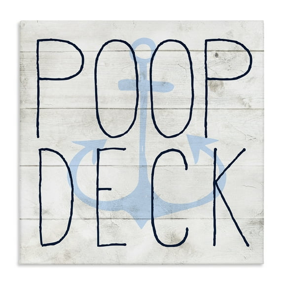 The Kids Room by Stupell Poop Deck Funny Beach Family Home Wood Textured Word Design Canvas Wall Art by Daphne Polselli