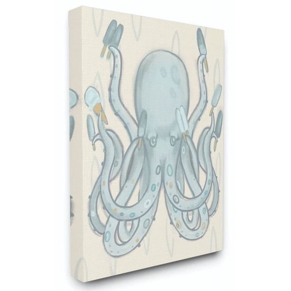 The Kids Room by Stupell Popsicle Octopus Ocean Sea Animal Blue Kids Drawing Canvas Wall Art by Daphne Polselli