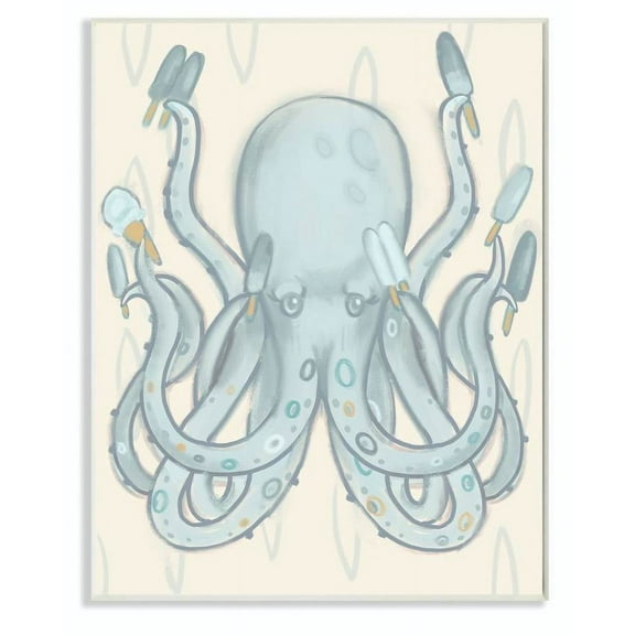 The Kids Room by Stupell Popsicle Octopus Ocean Sea Animal Blue Kids Drawing Wall Plaque by Daphne Polselli