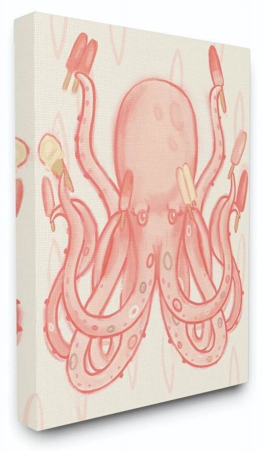 The Kids Room by Stupell Popsicle Octopus Ocean Sea Animal Pink Kids Drawing Canvas Wall Art by Daphne Polselli