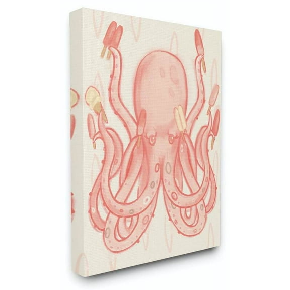 The Kids Room by Stupell Popsicle Octopus Ocean Sea Animal Pink Kids Drawing Canvas Wall Art by Daphne Polselli