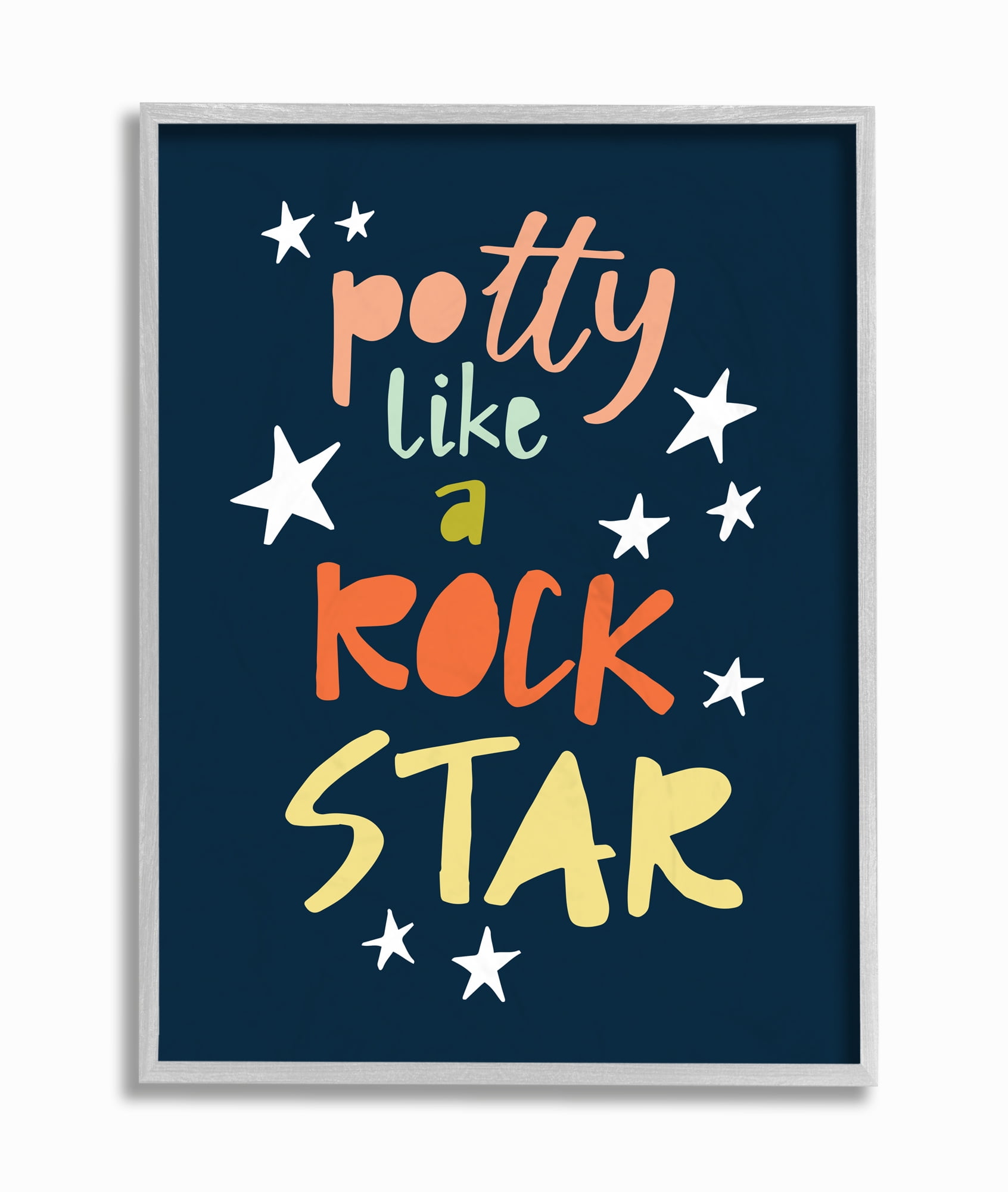 The Kids Room by Stupell Potty Like A Rock Star Typography Framed Wall Art by Border Bloom