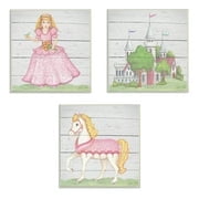 The Kids Room by Stupell Princess Horse Kingdom Wood Planks 3pc Wall Plaque Art Set, 12 x 0.5 x 12