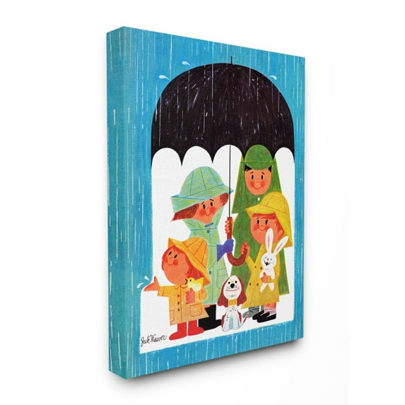 The Kids Room by Stupell Rainy Day Family Cartoon Blue Green Kids Nursery Painting Canvas Wall Art by The Saturday Evening Post