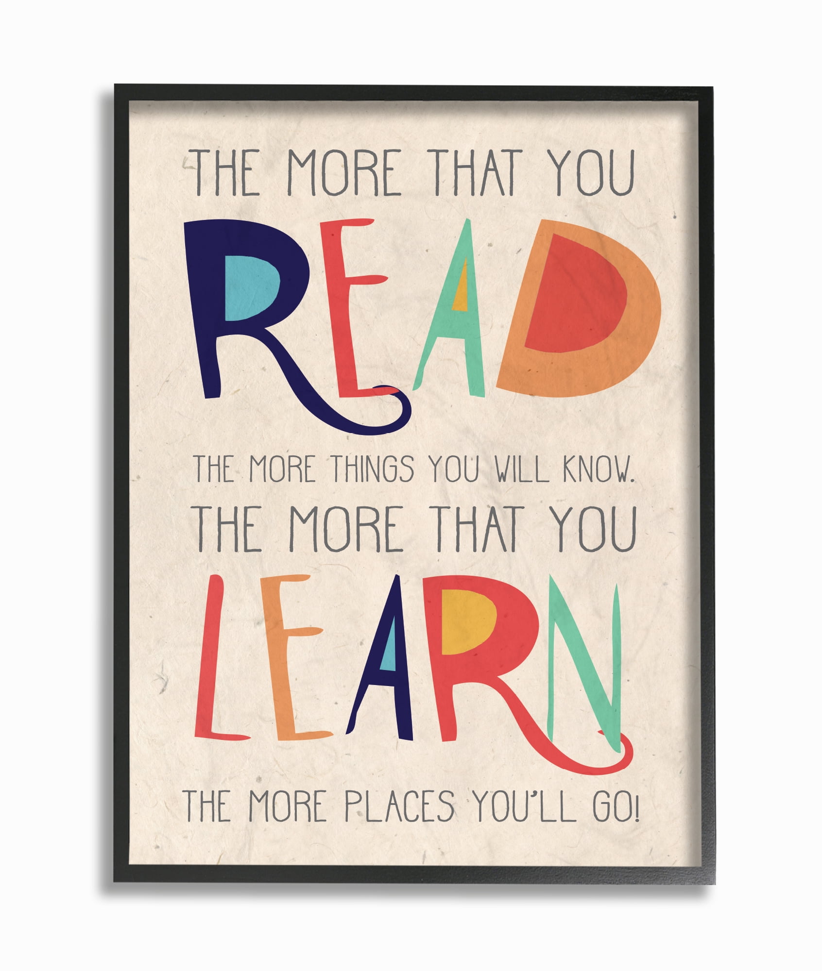 The Kids Room by Stupell Red Orange Blue and Green Read Learn Cartoon Typography Framed Giclee Texturized Art, 11 x 1.5 x 14