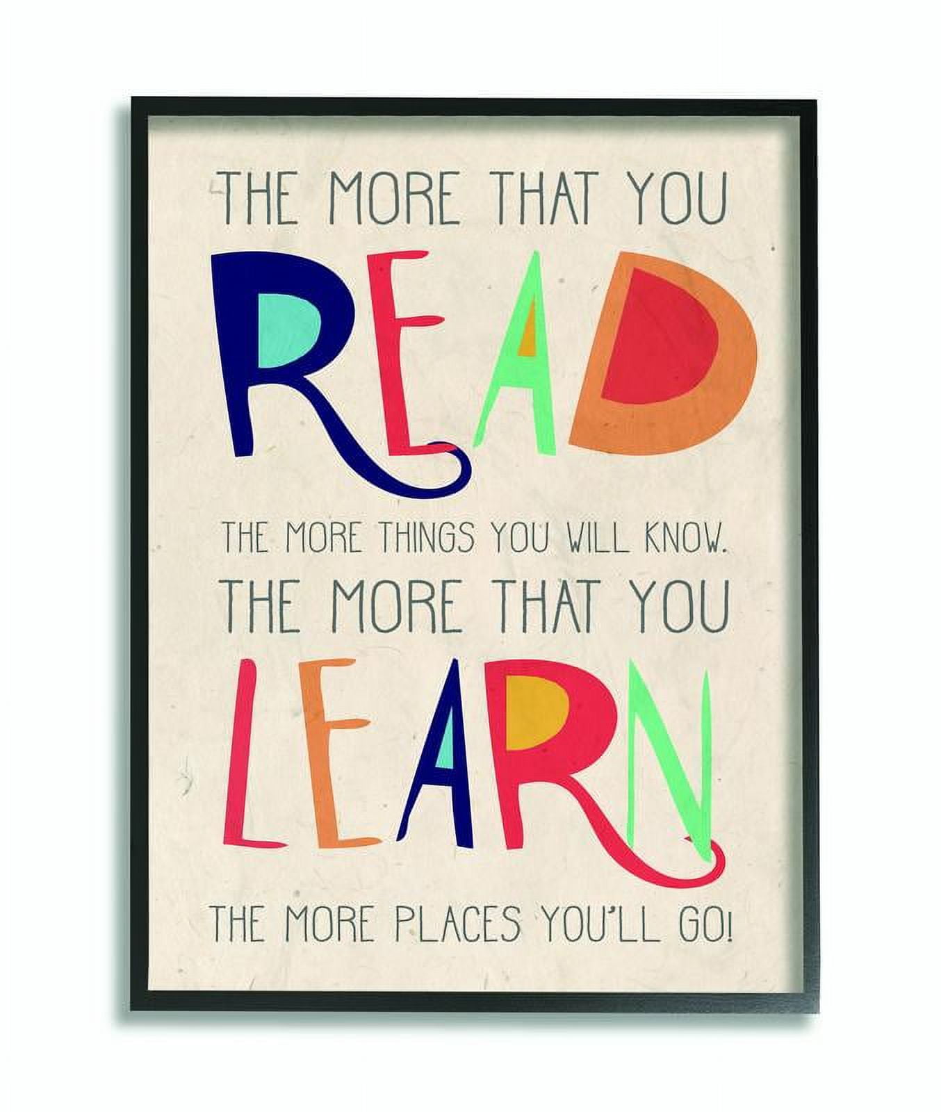 The Kids Room by Stupell Red Orange Blue and Green Read Learn Cartoon Typography Framed Wall Art by Daphne Polselli