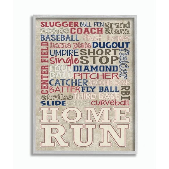 The Kids Room by Stupell Red White and Blue Baseball Typog Framed Wall Art by Erica Billups