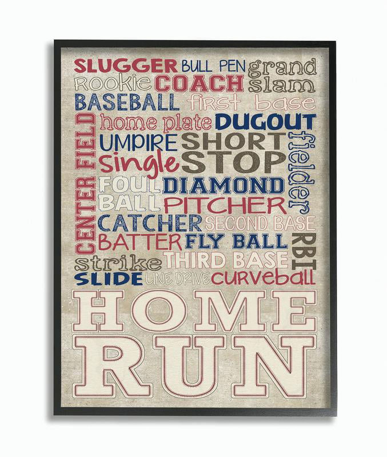 The Kids Room by Stupell Red White and Blue Baseball Typog Framed Wall Art by Erica Billups