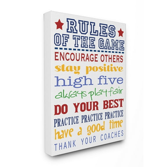 The Kids Room by Stupell Rules of the Game Blue and Red Typography Oversized Stretched Canvas Wall Art, 24 x 1.5 x 30