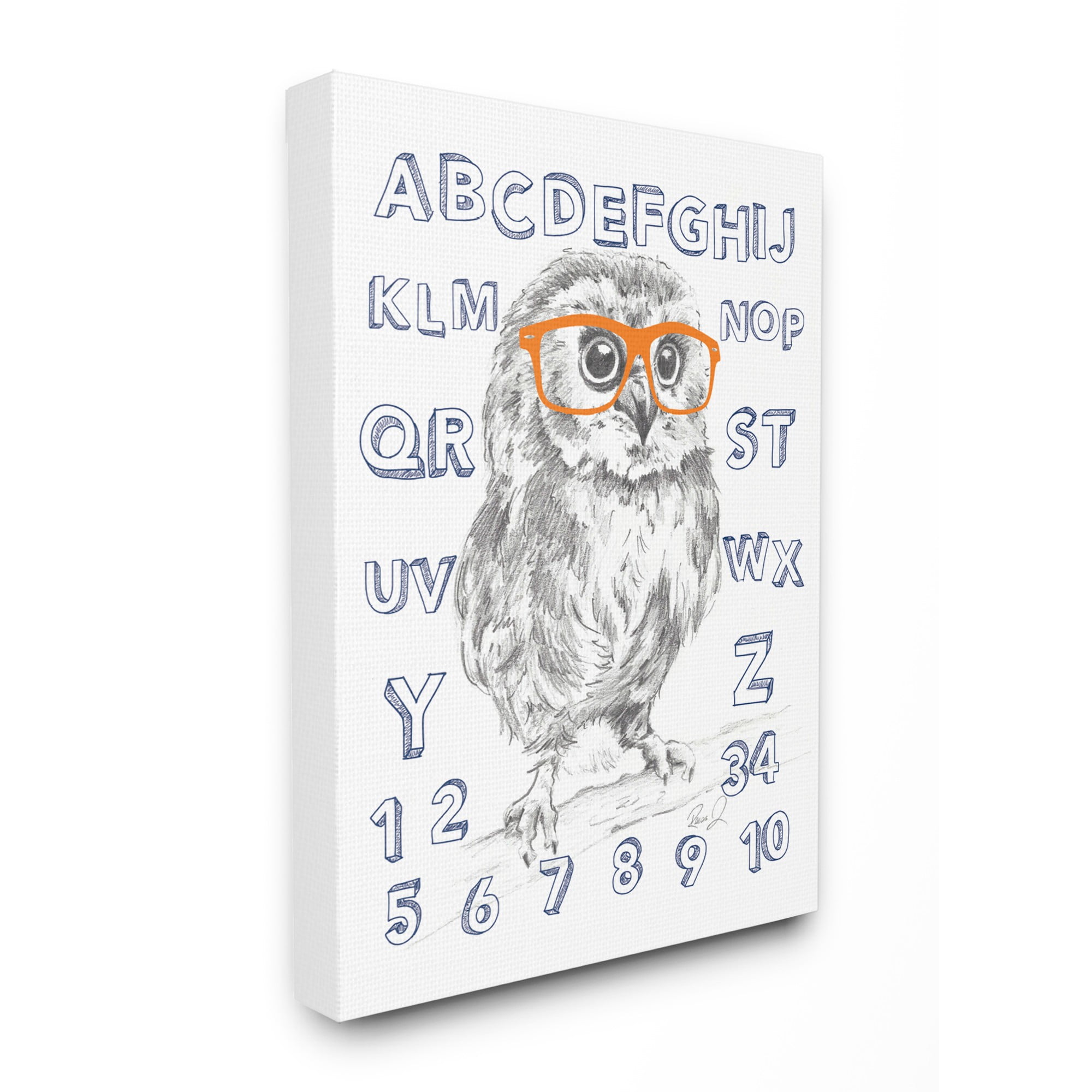 The Kids Room by Stupell Sketch Alphabet Studious Owl Drawing Oversized Stretched Canvas Wall Art, 24 x 1.5 x 30