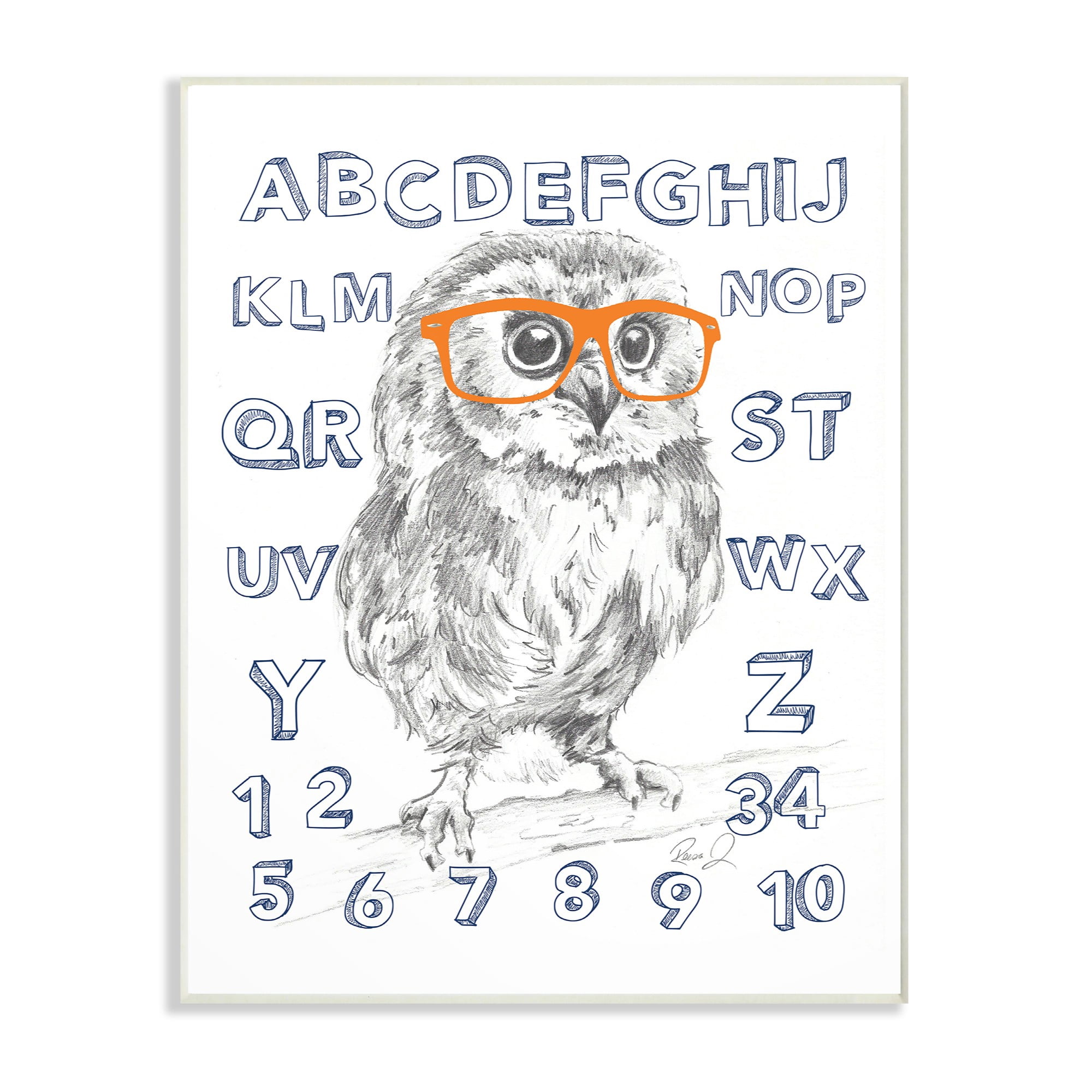 The Kids Room by Stupell Sketch Alphabet Studious Owl Drawing Oversized Wall Plaque Art, 12.5 x 0.5 x 18.5