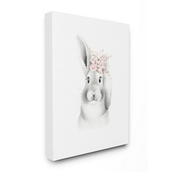 The Kids Room by Stupell Sketched Fluffy Bunny Flowers Canvas Wall Art by Studio Q