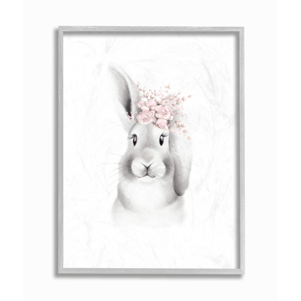 The Kids Room by Stupell Sketched Fluffy Bunny Flowers Framed Wall Art by Studio Q